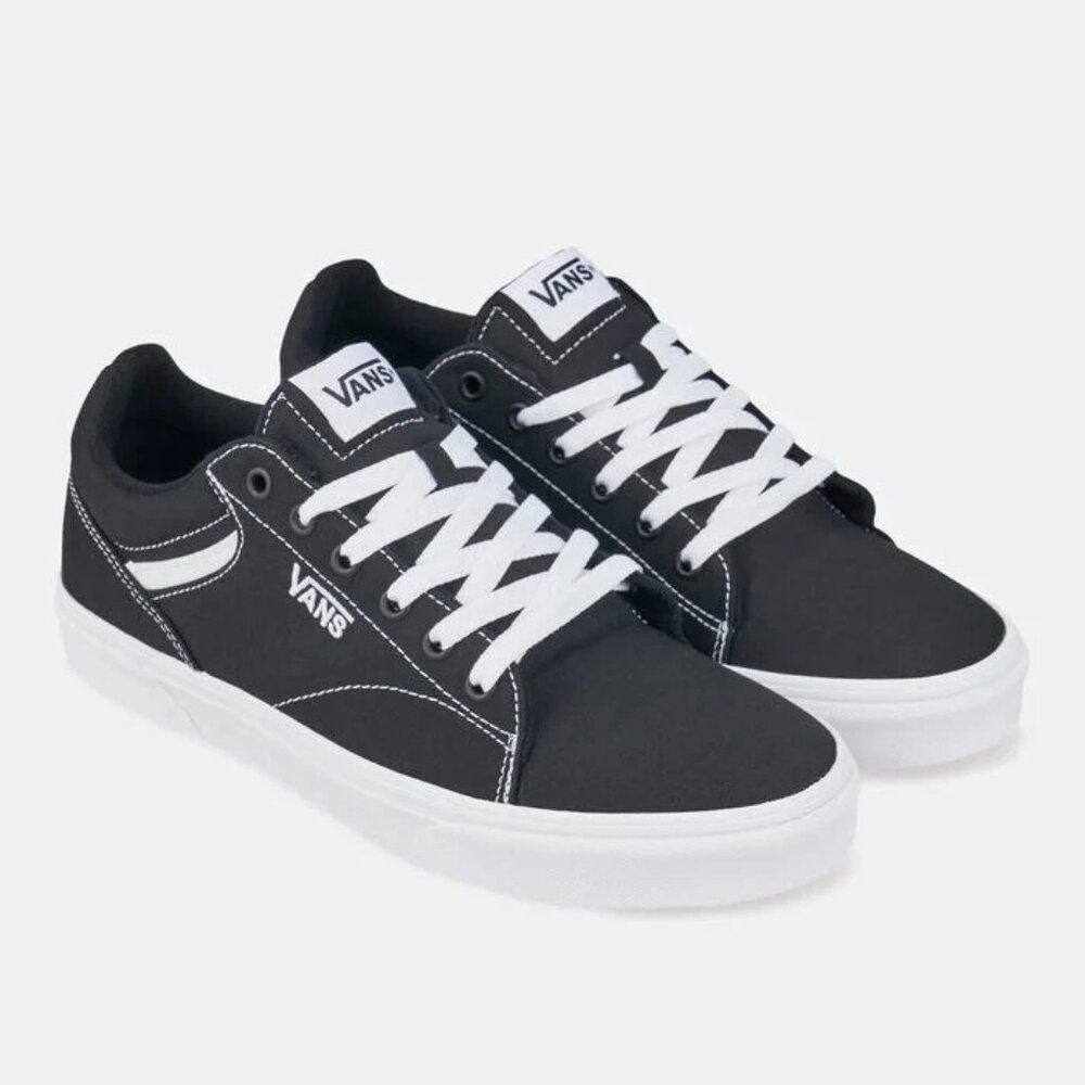 Vans Seldan Mens Black White Canvas Lace Up Skateboard Shoes Sneakers Size 15